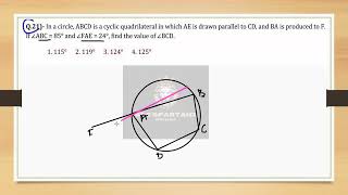 In a circle ABCD is a cyclic quadrilateral in whichAE is drawn parallel to CD#ssccgl2024preparation