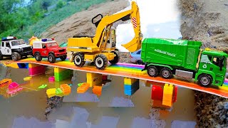 Build bridges Excavators Construction Vehicles, Road Roller, Transporting Cars | Kudo Kids Toy