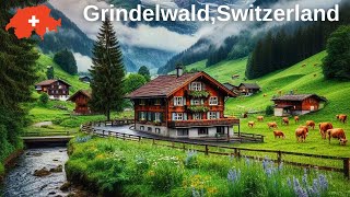 Grindelwald, Switzerland 4K - Rainy walk in the most beautiful Swiss village - fairytale village