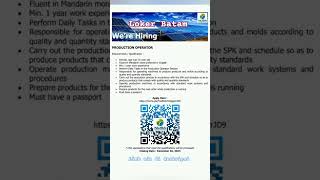 PT NUSA SOLAR INDONESIA Lowongan Operator Loker Batam Hari Ini #short