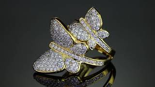 Item 62782 - Round Cubic Zirconia Butterfly Wraparound Cocktail Ring 3.60 TCW 14k Gold-Plated