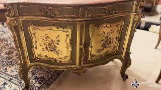 Antique Italian Painted Parcel Gilt Serpentine Cabinet Commode 19th C