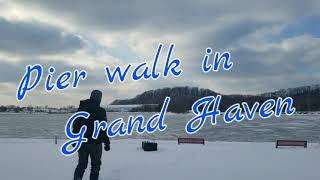 Aerial Pier Walk in Grand Haven (winter)