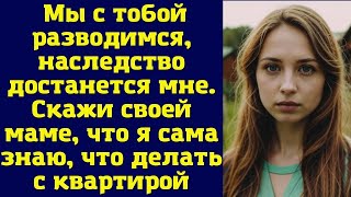 Мы с тобой разводимся, наследство достанется мне. Скажи своей маме, что я сама знаю, что делать