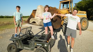 Using Tractor to Throw HUGE Rock into Mud | Tractors for kids