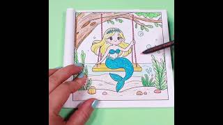 Let's color! Mermaid on the Swing Cute Coloring Page #coloringforkids #coloringfun