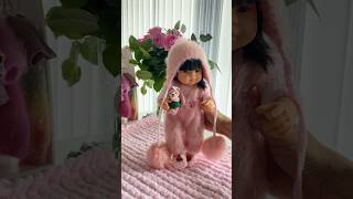 I knitted a pink and fluffy outfit for Miniland dolls #doll #dollclothes #pinksetup #miniland