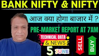 Nifty, Bank Nifty Technical / Data,  Pre- Market Update at 7 am,    5 -June -2024