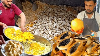 Pakistani Fruit Chaat Making Factory | FRUIT NINJA | Best Fruits Cutting Skills. Street Food Karachi