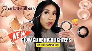 *NEW* CHARLOTTE TILBURY Glow Glide Highlighters REVIEW (VS. Rare Beauty and MAC) 🧐