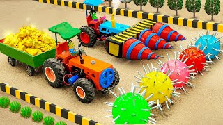 Mini tractor transporting overcome the spiked ball barrier  | diy mini tracktor