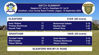 Sleaford CC 1st XI v Grantham CC 1st XI  ECB Lincs Premier League 16th Sep 23 Highlights