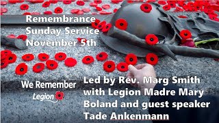 Grace United Worship Sunday November 5 2023 - Remembrance Sunday, led by Rev Marg Smith