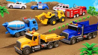 Rescue the truck from the pit with excavator and crane truck | Car toy stories | Enjo mini farm