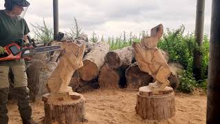 Chainsaw Carving Step-by-Step. Boxing hares