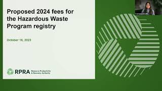 Proposed 2024 Fees for the Hazardous Waste Program (HWP) Registry (webinar 2 of 2)