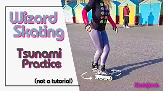 Wizard skating, Asha shares her first Tsunami (cross footed transitions) practice on @nnskates 4x90