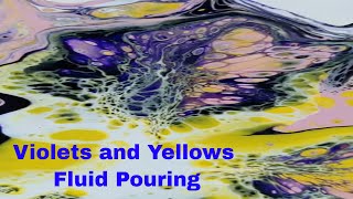 acrylic liquid / fluid pouring cells dance with yellow and violet