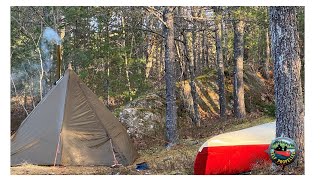 Paddling Home, Looking Back. Late Fall Canoe Trip, My Dog, Ti Hot Tent, and the 6KM Portage Home.