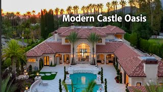 Touring a Modern Castle Oasis With Fire and Water Features!