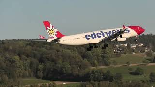 Edelweiss Airbus A340-313 HB-JMF landing at Zurich Airport