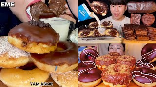 SATIAFYING NUTELLA CHOCOLATE GLAZED DONUTS MUKBANG #eatingsounds #chocolatedessert