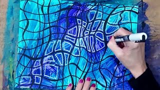 Abstract Doodle Painting with Acrylics Square Patterns Painting Demonstration