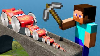 Big & Small Lightning Mcqueen with Saw Wheels vs Minecraft Steve Trap | BeamNG.Drive