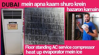 Compressor heat up and evaporator ice problem in floor standing ac, trace fault in  Urdu