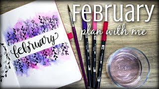 PLAN WITH ME | February Bullet Journal Setup | Botanical Watercolor