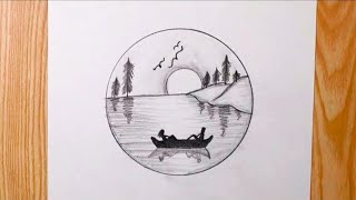 Easy circle scenery drawing || Circle drawing for beginners || Pencil drawing in circle step by step