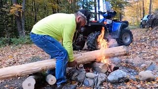 Strip and seal freshly cut trees. Building something every hunter needs.