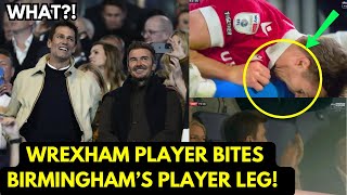 Wrexham club owner happy reaction when his player BITES Birmingham player's leg