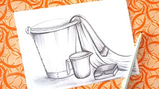 How to Draw bucket with Mug / Balti mug drawing/ Smriti Chitran drawing