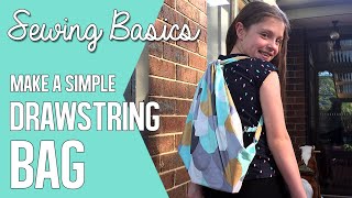 Sewing Basics: Make a simple Drawstring Book Bag / Backpack. EASY SEWING FOR KIDS TUTORIAL