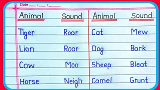 Animal and their Sound | Animal Sound | Animal sound name | Animals name and Sounds