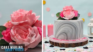 Grey & Pink Marble Icing Cake