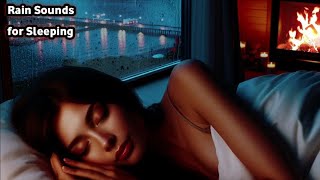 Relaxing Rain Sounds with Fireplace and Thunderstorm | Cozy Bedroom with Ocean View | Sleep Better