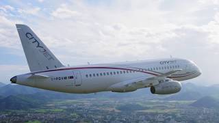 CityJet Sukhoi Superjet 100 over the Venetian Lagoon, Italy