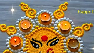 Navratri Day 1 yellow colour rangoli designs | easy simple new small Navratri rangoli designs