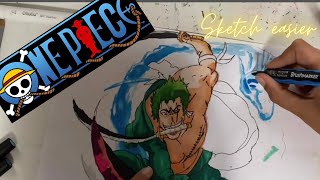 One Piece Drawing! Drawing Roronoa Zoro from One piece!!