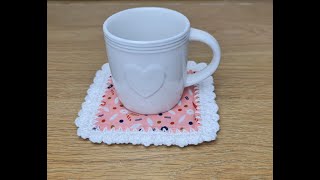 How to make a fabric coaster with a crochet edging :straight into fabric