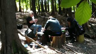 Massive ambient drone jam in the woods with throat singing, percussion, synths and guitar