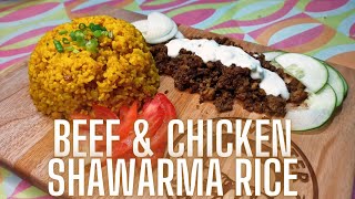 SPECIAL BEEF & CHICKEN SHAWARMA RICE W/ EXTRA SPECIAL SAUCE