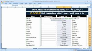 مقارنة عناصر قائمتين بواسطة الدالة VLOOKUP