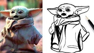 BABY YODA With His Mouth Open MEME - How To Draw EASY! | Baby Yoda GASPING Step-by-step Tutorial