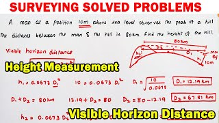 elevation measurement, height of hill measurement, visible horizon distance, surveying solve problem