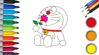 How To Coloring Doraemon smell the fragrant flowers | Wahyu Art