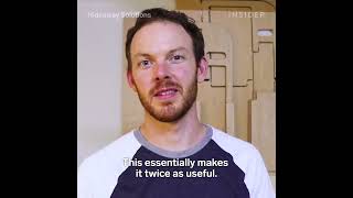 Step stool folds away into a cabinet