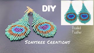 Peacock feather Earrings || Beaded peacock feather earrings || Fringe earrings